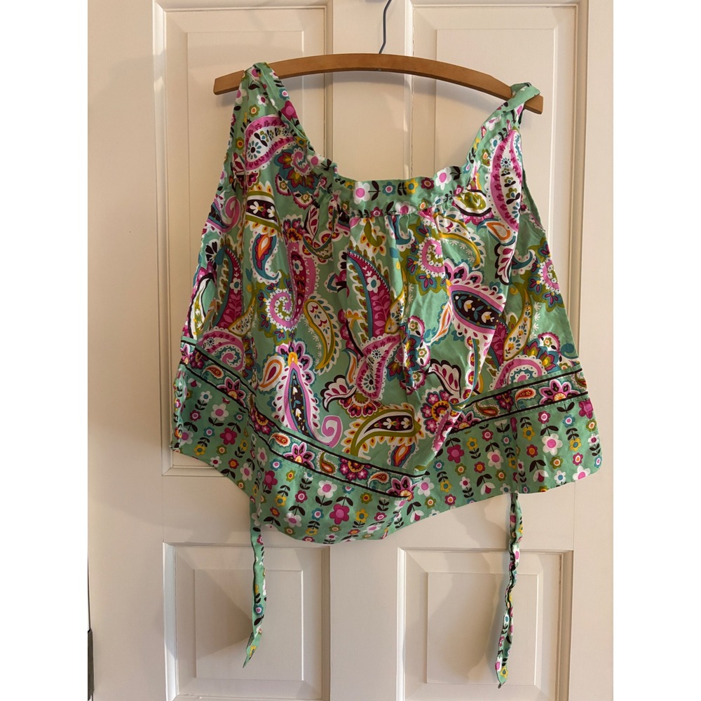 Vera Bradley Green Paisley Floral Cotton Half Apron with Pocket Waist Tie